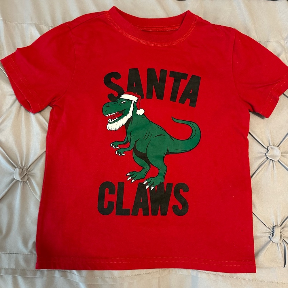 Red Santa Claws Dinosaur Kids T-Shirt